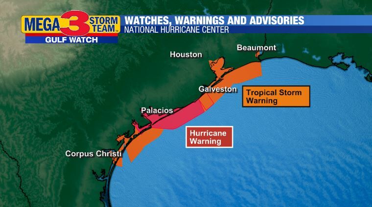 Hurricane Warning for the mid Texas Coast